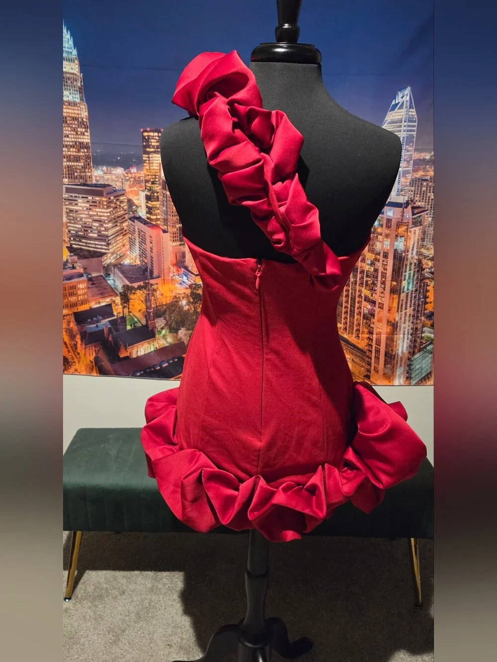 One-Shoulder Red Ruffle Cocktail Dress - Picture 2 of 2